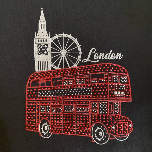 Vintage Rose sz M Black Scalloped Short Sleeve T-shirt with Rhinestone Print - Picture 4 of 6